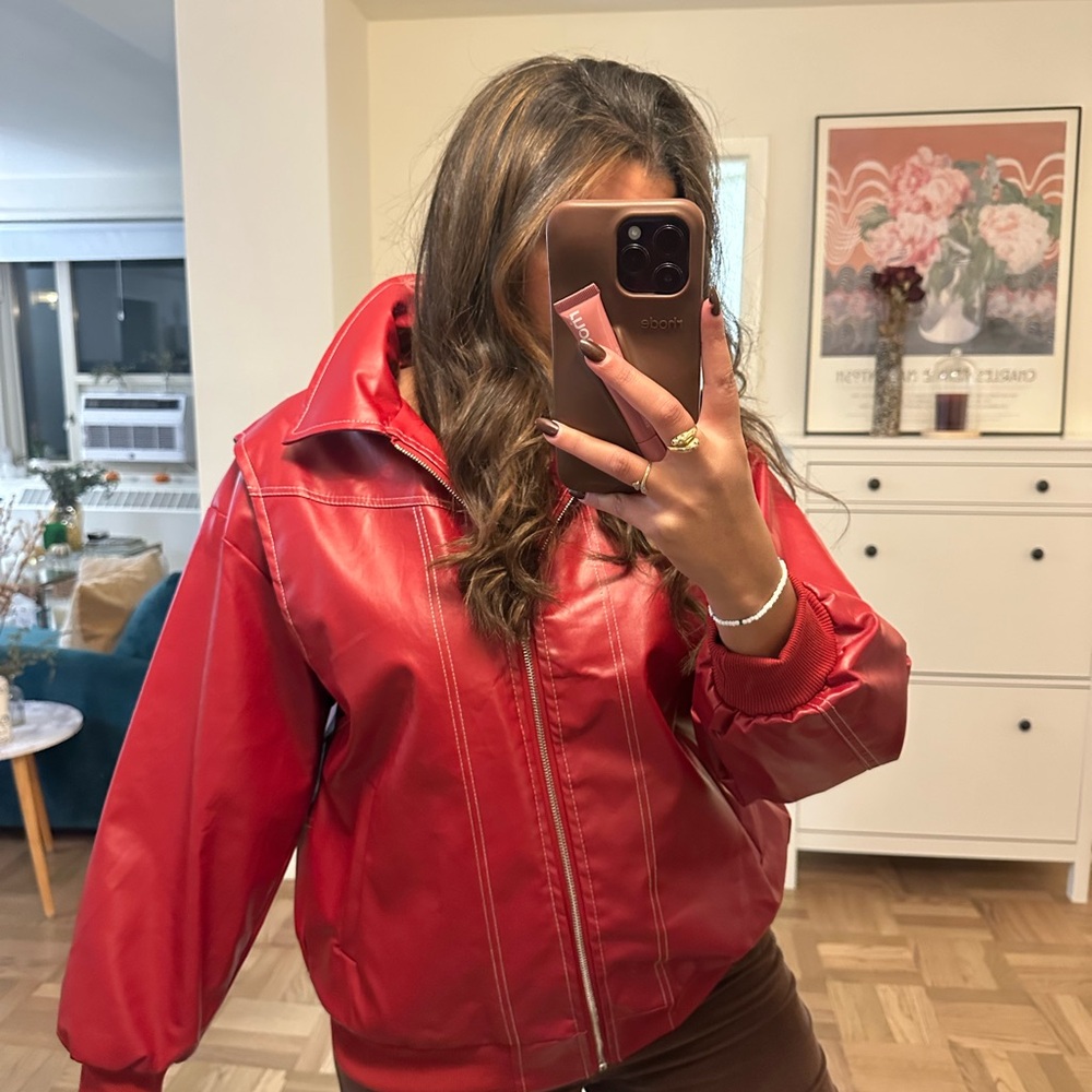 Women's Red Faux Leather Jacket